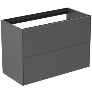 IDEAL STANDARD CONCA - toaletní stolek 800x373x540 mm, antracitově matný lak, 2 zásuvky - bez úchytky, plný výsuv, otevírání push-to-open, SoftClosing, předmontováno, dřevo z udržitelných zdrojů #T4352Y2 - Antracitově matný