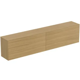 IDEAL STANDARD CONCA - toaletní skříňka 2387x373x550 mm, světlá dubová dýha, 4 zásuvky - bez úchytky, plný výsuv, otevírání push-to-open, SoftClosing, předmontováno, dřevo z udržitelných zdrojů, pravá dřevěná dýha #T4341Y6 - světlý dub