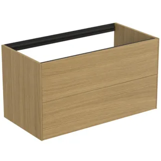 IDEAL STANDARD CONCA - toaletní stolek 1000x505x540 mm, světlá dubová dýha, 2 zásuvky - bez úchytky, plný výsuv, otevírání push-to-open, SoftClosing, předmontováno, dřevo z udržitelných zdrojů, pravá dřevěná dýha #T4357Y6 - světlý dub