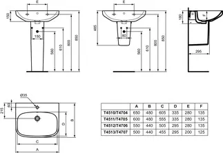 IDEAL STANDARD I.LIFE A - Umyvadlo 600x480x180 mm v bílé barvě, 1 otvor pro baterii, s přepadem - IdealPlus #T4511MA - White (Alpine) s Ideal Plus, obrázek 6