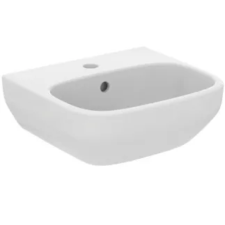 IDEAL STANDARD I.LIFE A - Umyvadlo s ručním oplachováním 400x360x180 mm, bílé lesklé, 1 otvor pro baterii, s přepadem - Prostorově úsporné umyvadlo #T451401 - Bílá (Alpine)