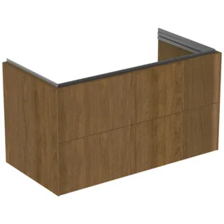 IDEAL STANDARD CONCA - toaletní stolek 1000x505x550 mm v dekoru tmavý ořech, 2 zásuvky - bez úchytky, plný výsuv, otevírání push-to-open, SoftClosing, předmontováno, dřevo z udržitelných zdrojů, dýha z pravého dřeva #T4575Y5 - tmavý ořech