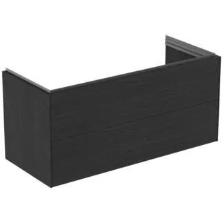 IDEAL STANDARD CONCA - Toaletní stolek 1200x505x550 mm v dubové dýze s fládrováním, 2 zásuvky - bez úchytky, plný výsuv, otevírání push-to-open, SoftClosing, předmontované, dřevo z udržitelných zdrojů, pravá dřevěná dýha #T4576Y4 - dub fládrovaný