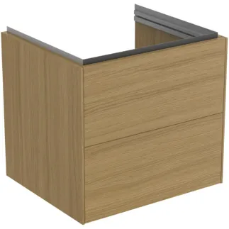 IDEAL STANDARD CONCA - toaletní stolek 600x505x550 mm, světlá dubová dýha, 2 zásuvky - bez úchytky, plný výsuv, otevírání push-to-open, SoftClosing, předmontováno, dřevo z udržitelných zdrojů, pravá dřevěná dýha #T4573Y6 - světlý dub