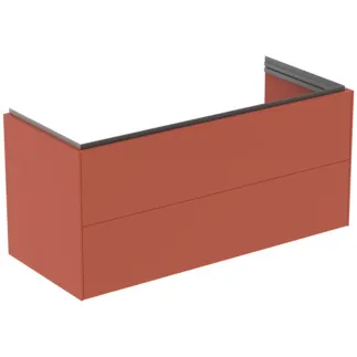IDEAL STANDARD CONCA - Toaletní stolek 1200x505x550 mm v matném laku Sunset, 2 zásuvky - bez úchytky, plný výsuv, otevírání push-to-open, SoftClosing, předmontované, dřevo z udržitelných zdrojů #T4576Y3 - Sunset matt