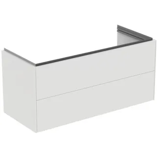 IDEAL STANDARD CONCA - Toaletní stolek 1200x505x550 mm v bílém matném laku, 2 zásuvky - bez úchytky, plný výsuv, otevírání push-to-open, SoftClosing, předem smontovaný, dřevo z udržitelných zdrojů #T4576Y1 - Bílý matný