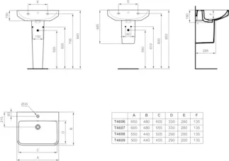 IDEAL STANDARD I.LIFE B - Umyvadlo 500x440x180 mm v bílém lesku, 1 otvor pro baterii, s přepadem #T460901 - Bílá (Alpine), obrázek 5