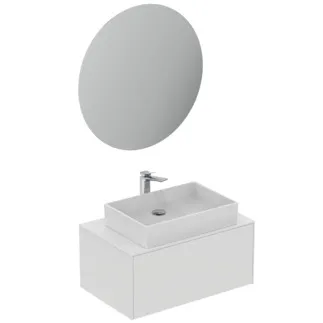 IDEAL STANDARD CONCA - nábytkový balíček 802x505x616 mm, svislá vzdálenost 150 mm od středu výtoku, matně bíle lakovaný, 5 l/min (3 bary), bez otvoru pro baterii, bez přepadu, bez výsuvného odpadu, 1 zásuvka - bez úchytky, perlátor, síťový provoz, push-to-open, SoftClosing, FirmaFlow, dřevo z udržitelných zdrojů #T4635Y1 - matně bílá