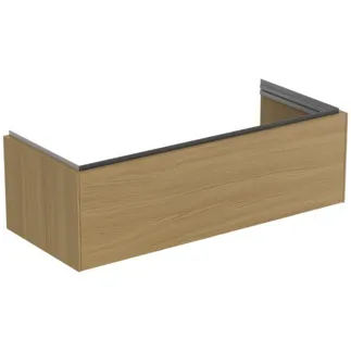 IDEAL STANDARD CONCA - toaletní skříňka 1200x505x370 mm, světlá dubová dýha, 1 zásuvka - bez úchytky, plný výsuv, otevírání push-to-open, SoftClosing, předem smontovaná, dřevo z udržitelných zdrojů, pravá dřevěná dýha #T4580Y6 - světlý dub