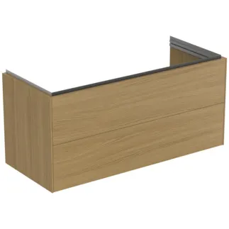 IDEAL STANDARD CONCA - toaletní stolek 1200x505x550 mm, světlá dubová dýha, 2 zásuvky - bez úchytky, plný výsuv, otevírání push-to-open, SoftClosing, předmontováno, dřevo z udržitelných zdrojů, pravá dřevěná dýha #T4576Y6 - světlý dub