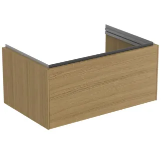 IDEAL STANDARD CONCA - toaletní stolek 800x505x370 mm, světlá dubová dýha, 1 zásuvka - bez úchytky, plný výsuv, otevírání push-to-open, SoftClosing, předmontováno, dřevo z udržitelných zdrojů, pravá dřevěná dýha #T4578Y6 - světlý dub