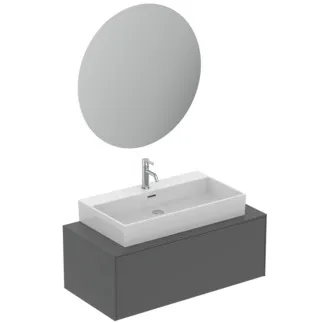 IDEAL STANDARD CONCA - nábytkový balíček 1002x505x663 mm, svislá vzdálenost 110 mm od středu výtoku, antracitově matně lakovaný, 5 l/min (3 bar), 1 otvor pro baterii, s přepadem, s výsuvným odpadem, 1 zásuvka - bez rukojeti, perlátor, skrytý perlátor, síťový provoz, push-to-open, SoftClosing, FirmaFlow, dřevo z udržitelných zdrojů #T4637Y2 - antracitově matný
