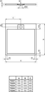 IDEAL STANDARD ULTRA FLAT S I.LIFE - Čtvercová sprchová vanička 700x700x30 mm v křemenné šedé barvě - antibakteriální, protiskluzový povrch, bezbariérová, v souladu s DIN 18040, možnost řezání na míru, opravitelná, výška 30 mm #T5246FS - křemenná šedá, obrázek 4