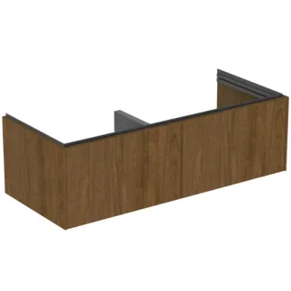 IDEAL STANDARD CONCA - toaletní skříňka 1200x505x370 mm v dekoru tmavý ořech, 2 zásuvky - bez úchytky, plný výsuv, otevírání push-to-open, SoftClosing, předmontováno, dřevo z udržitelných zdrojů, dýha z pravého dřeva #T5516Y5 - tmavý ořech