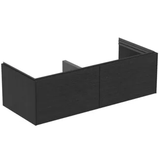 IDEAL STANDARD CONCA - Toaletní stolek 1200x505x370 mm v dubové dýze s fládrováním, 2 zásuvky - bez úchytky, plný výsuv, otevírání push-to-open, SoftClosing, předmontované, dřevo z udržitelných zdrojů, pravá dřevěná dýha #T5516Y4 - dub fládrovaný
