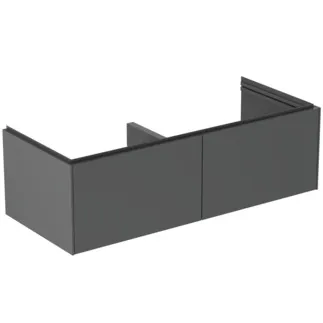 IDEAL STANDARD CONCA - toaletní stolek 1200x505x370 mm, antracitově matný lak, 2 zásuvky - bez úchytky, plný výsuv, otevírání push-to-open, SoftClosing, předmontované, dřevo z udržitelných zdrojů #T5516Y2 - antracitově matný