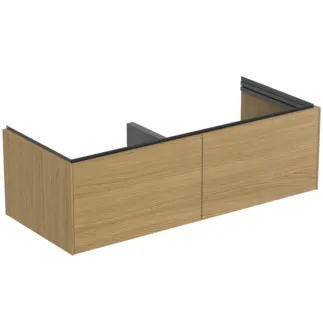 IDEAL STANDARD CONCA - toaletní stolek 1200x505x370 mm, světlá dubová dýha, 2 zásuvky - bez úchytky, plný výsuv, otevírání push-to-open, SoftClosing, předmontováno, dřevo z udržitelných zdrojů, pravá dřevěná dýha #T5516Y6 - světlý dub