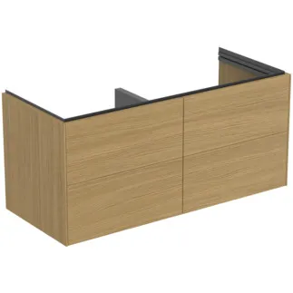 IDEAL STANDARD CONCA - toaletní skříňka 1200x505x550 mm, světlá dubová dýha, 4 zásuvky - bez úchytky, plný výsuv, otevírání push-to-open, SoftClosing, předmontováno, dřevo z udržitelných zdrojů, pravá dřevěná dýha #T5517Y6 - světlý dub