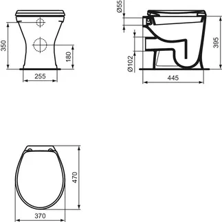 IDEAL STANDARD EUROVIT - Podlahový klozet 360x465x395 mm v bílém lesklém provedení, plné splachování CL1 5,9 - 6 l/min, horizontální odtok - CL1 #V320101 - Bílá (Alpine), obrázek 3
