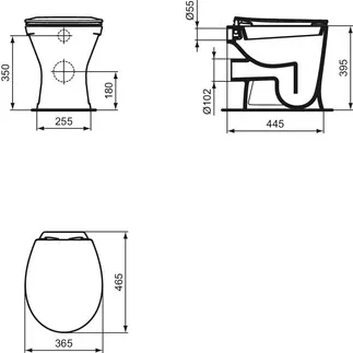 IDEAL STANDARD EUROVIT - Podlahový klozet 360x465x395 mm v bílém lesklém provedení, plné splachování CL1 5,9 - 6 l/min, horizontální odtok - CL1 #V320101 - Bílá (Alpine), obrázek 2