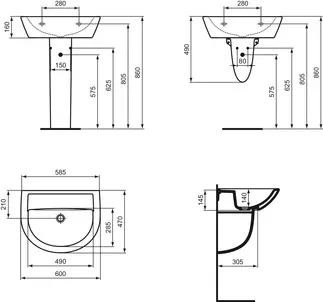 IDEAL STANDARD EUROVIT - Nástěnný sloupek 240x280x375 mm v bílém lesku #W333001 - Bílá (Alpská), obrázek 5