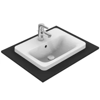 IDEAL STANDARD CONNECT - Vestavné umyvadlo 500x390x175 mm v bílém lesku, 1 otvor pro baterii, s přepadem - Prostorově úsporné umyvadlo #E504301 - Bílá (Alpine)