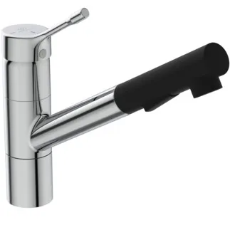 IDEAL STANDARD CERALOOK - Kuchyňská baterie 47x271x215 mm, svislá vzdálenost od středu výtoku 233 mm, chrom, 7 l/min (3 bary) - EasyFix, BlueStart, technologie Click, EPD, FirmaFlow, 2 druhy proudu, vytahovací ruční sprcha, povrch SmartShine #BC297AA - chrom