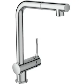 IDEAL STANDARD CERALOOK - Kuchyňská baterie 119x264x361 mm, svislá vzdálenost ke středu výtoku 207 mm, chrom, 9 l/min (3 bary) - EasyFix, BlueStart, Click technologie, EPD, FirmaFlow, vytahovací ruční sprcha, povrch SmartShine #BC176AA - chrom