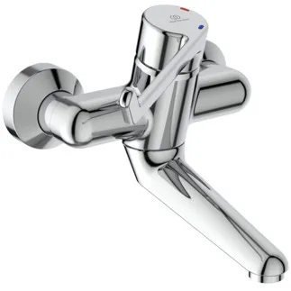 IDEAL STANDARD CERAPLUS - Nástěnná umyvadlová baterie, svislá vzdálenost od středu výtoku 150 mm, chrom, 20 l/min (3 bary), bez výsuvného odpadu - Sekvenční kartuše, skrytý perlátor, EPD, FirmaFlow, povrch SmartShine #B8314AA - chrom