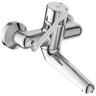 IDEAL STANDARD CERAPLUS - Nástěnná umyvadlová baterie, svislá vzdálenost od středu výtoku 208 mm, chrom, 20 l/min (3 bary), bez výsuvného odpadu - Sekvenční kartuše, EPD, FirmaFlow, povrch SmartShine #B8315AA - Chrome