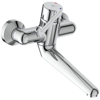 IDEAL STANDARD CERAPLUS - Nástěnná umyvadlová baterie, svislá vzdálenost od středu výpusti 258 mm, chrom, 20 l/min (3 bary), bez výsuvného odpadu - Sekvenční kartuše, EPD, FirmaFlow, povrch SmartShine #B8316AA - Chrome