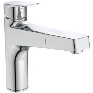 IDEAL STANDARD CERAPLAN - Kuchyňská baterie 50x256x210 mm, svislá vzdálenost od středu výtoku 210 mm, chrom, 9 l/min (3 bary) - EasyFix, technologie Click, EPD, FirmaFlow, vytahovací ruční sprcha, povrch SmartShine #BD331AA - chrom