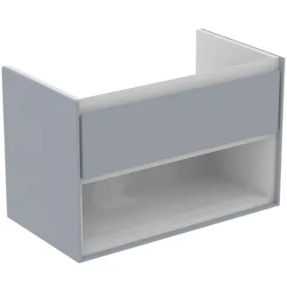 IDEAL STANDARD C.AIR - Vanity unit 800x440x517 mm ve světle šedé lesklé / bílé matné barvě, 1 zásuvka - SoftClosing, předmontovaná #E0827EQ - Světle šedá lesklá / bílá matná