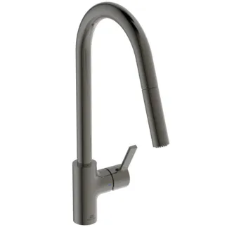 IDEAL STANDARD GUSTO - Kuchyňská baterie 115x276x456 mm, svislá vzdálenost od středu výtoku 241 mm, magneticky šedá, 5,9 l/min (3 bary) - EasyFix+, skrytý perlátor, FirmaFlow, 2 druhy proudu, vytahovací ruční sprcha, PVD technologie #BD416A5 - Magneticky šedá