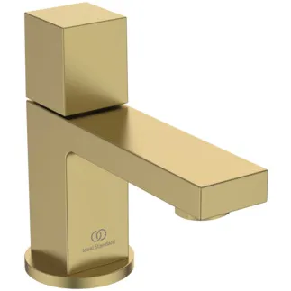 IDEAL STANDARD EXTRA - Podstavný ventil 55x149,5x130 mm, svislá vzdálenost 101 mm od středu výtoku, broušené zlato, 5 l/min (3 bar), bez výsuvného odpadu - omezovač průtoku, technologie PVD #BD521A2 - Broušené zlato