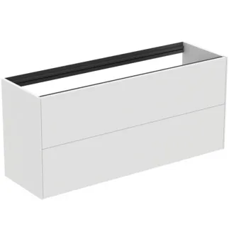 IDEAL STANDARD CONCA - toaletní stolek 1200x373x540 mm v bílém matném laku, 2 zásuvky - bez úchytky, plný výsuv, otevírání push-to-open, SoftClosing, předmontované, dřevo z udržitelných zdrojů #T3951Y1 - Bílý matný