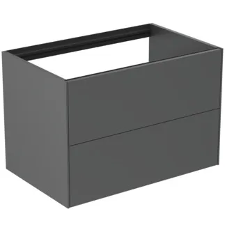 IDEAL STANDARD CONCA - Toaletní stolek 800x505x540 mm, antracitově matný lak, 2 zásuvky - bez úchytky, plný výsuv, otevírání push-to-open, SoftClosing, předmontováno, dřevo z udržitelných zdrojů #T4356Y2 - Antracitově matný