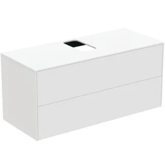 IDEAL STANDARD CONCA - toaletní stolek 1202x505x550 mm v bílém matném laku, 2 zásuvky - bez úchytky, plný výsuv, otevírání push-to-open, SoftClosing, předem smontované, dřevo z udržitelných zdrojů #T3943Y1 - Bílý matný