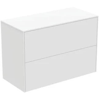 IDEAL STANDARD CONCA - Toaletní stolek 802x373x550 mm v bílém matném laku, 2 zásuvky - bez úchytky, plný výsuv, otevírání push-to-open, SoftClosing, předem smontovaný, dřevo z udržitelných zdrojů #T4328Y1 - Bílý matný