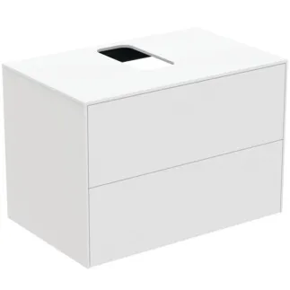 IDEAL STANDARD CONCA - Toaletní stolek 802x505x550 mm v bílém matném laku, 2 zásuvky - bez úchytky, plný výsuv, otevírání push-to-open, SoftClosing, předem smontované, dřevo z udržitelných zdrojů #T3941Y1 - Bílý matný