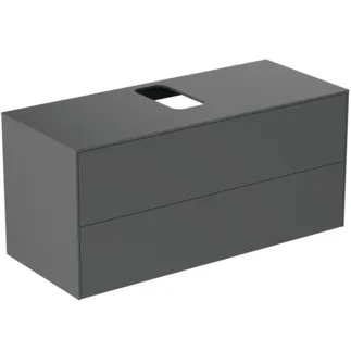IDEAL STANDARD CONCA - toaletní skříňka 1202x505x550 mm, antracitově matný lak, 2 zásuvky - bez úchytky, plný výsuv, otevírání push-to-open, SoftClosing, předem smontovaná, dřevo z udržitelných zdrojů #T3943Y2 - antracitově matný