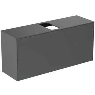 IDEAL STANDARD CONCA - toaletní skříňka 1202x373x550 mm, antracitově matný lak, 2 zásuvky - bez úchytky, plný výsuv, otevírání push-to-open, SoftClosing, předem smontovaná, dřevo z udržitelných zdrojů #T3937Y2 - antracitově matný