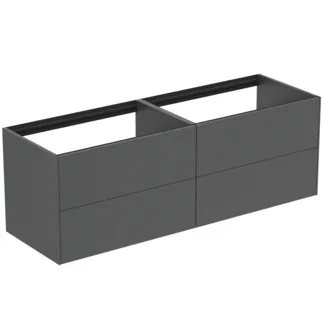 IDEAL STANDARD CONCA - toaletní skříňka 1585x505x540 mm, antracitově matný lak, 4 zásuvky - bez úchytky, plný výsuv, otevírání push-to-open, SoftClosing, předem smontovaná, dřevo z udržitelných zdrojů #T3990Y2 - antracitově matný