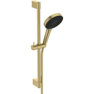 IDEAL STANDARD IDEALRAIN SOLOS - Sprchová kombinace se sprchovou tyčí v barvě broušeného zlata, 8 l/min (3 bary) - Variabilní režimy proudu, omezovač průtoku, široká sprchová hlavice, technologie PVD #A7897A2 - Brushed Gold
