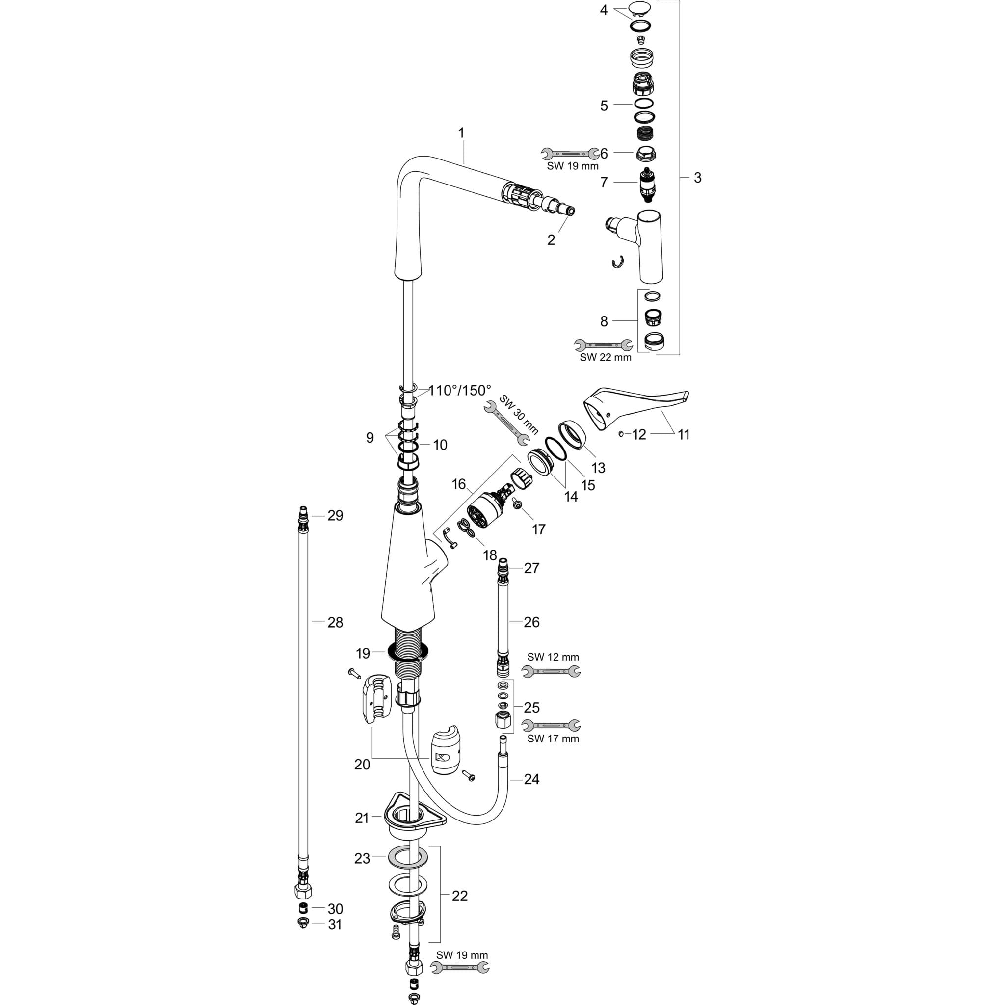 HANSGROHE Metris Select M71 jednopáková kuchyňská baterie 320, EcoSmart, vytahovací výtok, 1 tryska #14786000