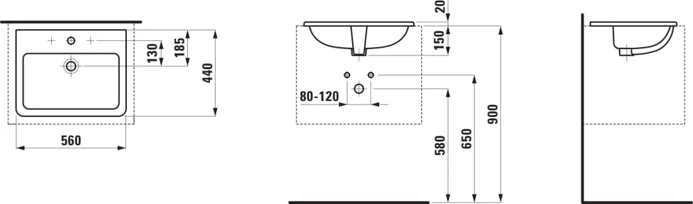 LAUFEN PRO S Zápustné umyvadlo 560 x 440 x 150 mm H8189634001041