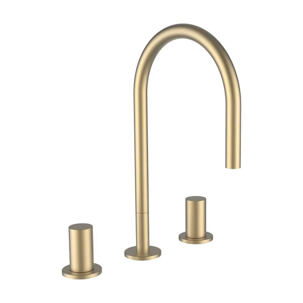 LAUFEN Kartell LAUFEN Umyvadlová stojánková tříotvorová páková baterie, otočný výtok 165 mm, průtok 5,7 l/min, bez automatické výpusti, PVD světle zlatá matná #H3123330832201