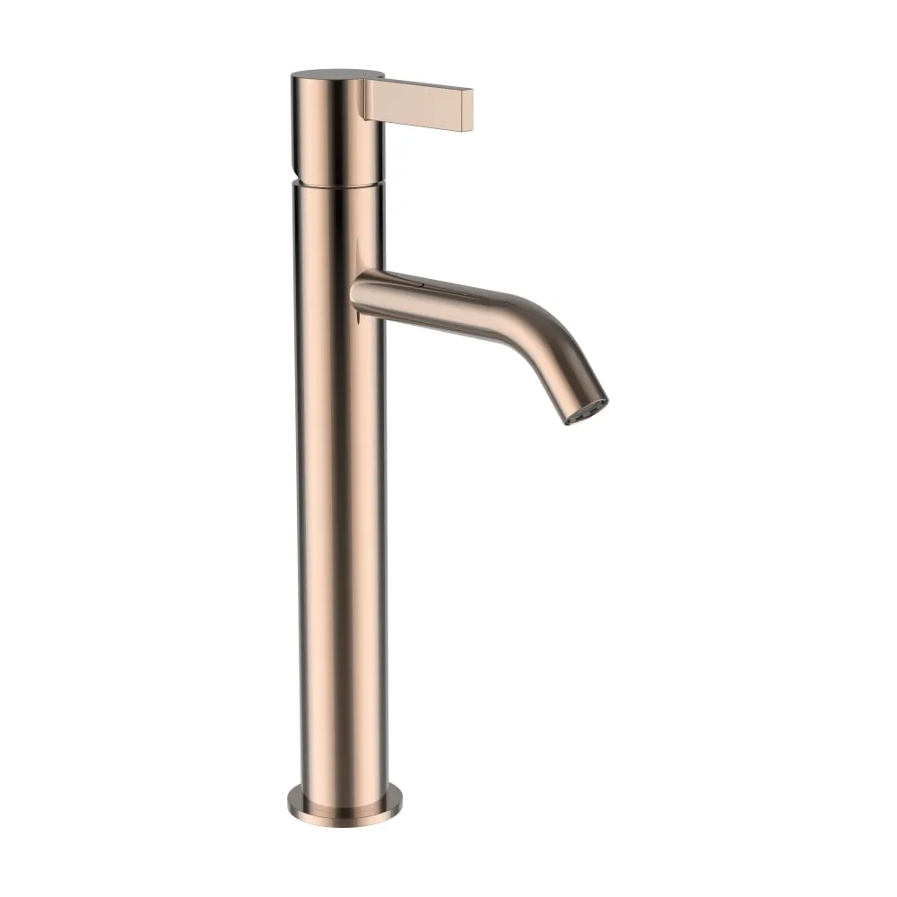 LAUFEN Kartell LAUFEN Umyvadlová stojánková páková baterie vysoká, pevný výtok 125 mm, průtok 5,3 l/min, bez automatické výpusti, PVD zlatorůžová #H3113380821201