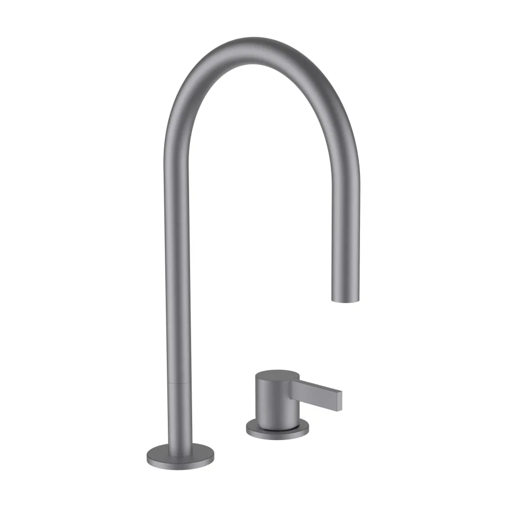 LAUFEN Kartell LAUFEN Umyvadlová stojánková dvouotvorová páková baterie s otočným výtokem 166 mm, průtok 5,3 l/min, bez automatické výpusti, PVD inox kartáčovaná ocel #H3113320902201