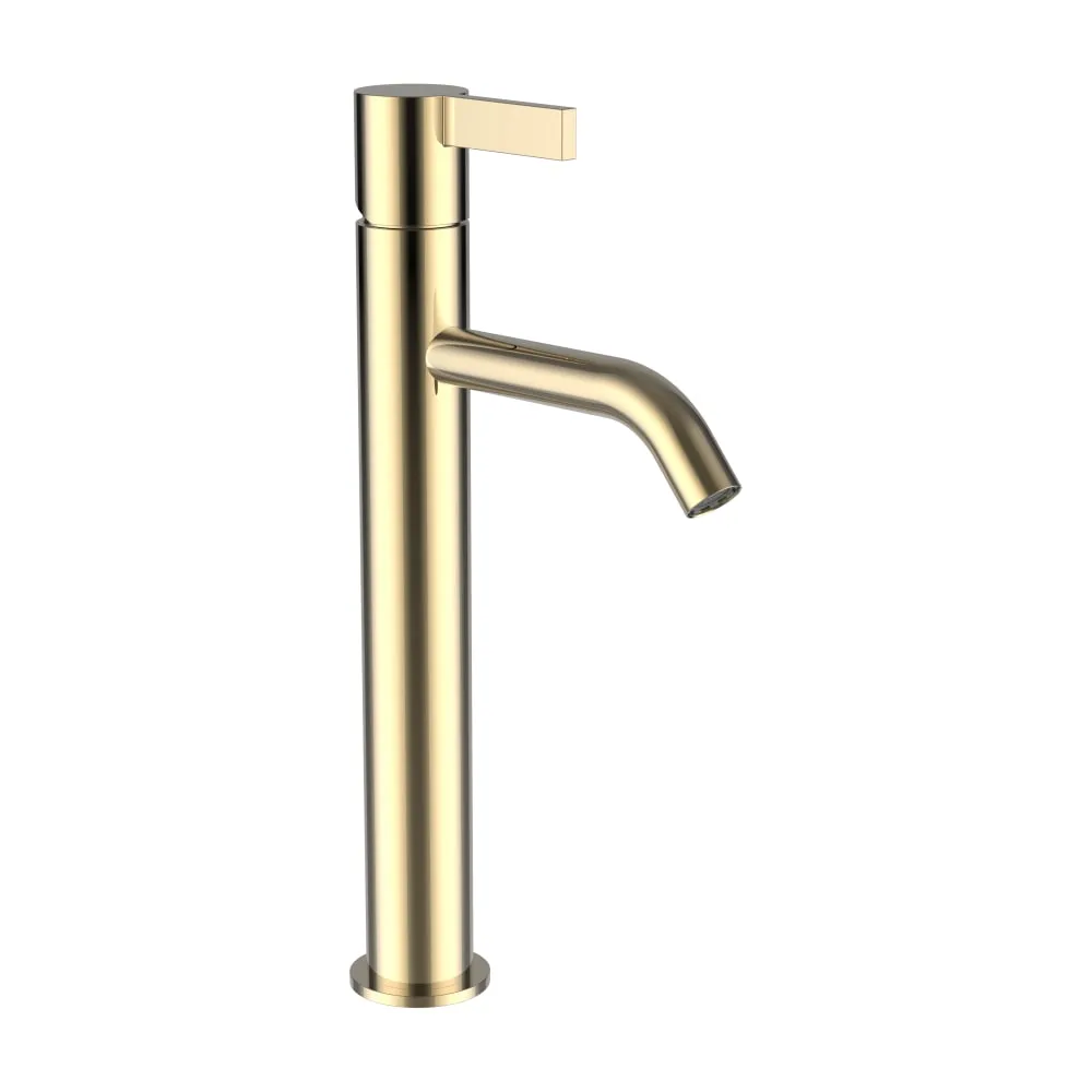 LAUFEN Kartell LAUFEN Umyvadlová stojánková páková baterie vysoká, pevný výtok 125 mm, průtok 5,3 l/min, bez automatické výpusti, PVD zlatá lesklá #H3113380011201